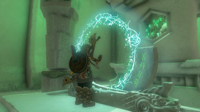 Link enters the Gatakis Shrine in Zelda: Tears of the Kingdom