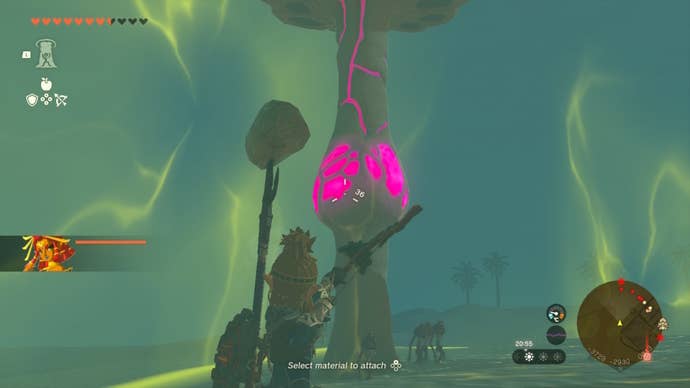 Link aims at a Gibdo-spawning mushroom in The Legend of Zelda: Tears of the Kingdom