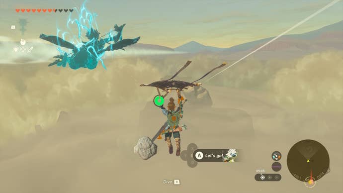 Link glides toward a pillar in The Legend of Zelda: Tears of the Kingdom