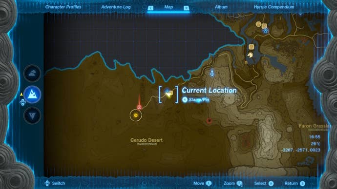 A map of Kara Kara Bazaar in The Legend of Zelda: Tears of the Kingdom