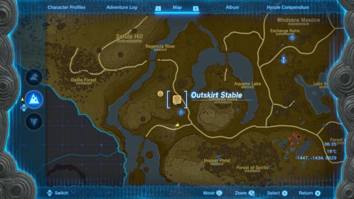 A map of Outskirt Stable in The Legend of Zelda: Tears of the Kingdom
