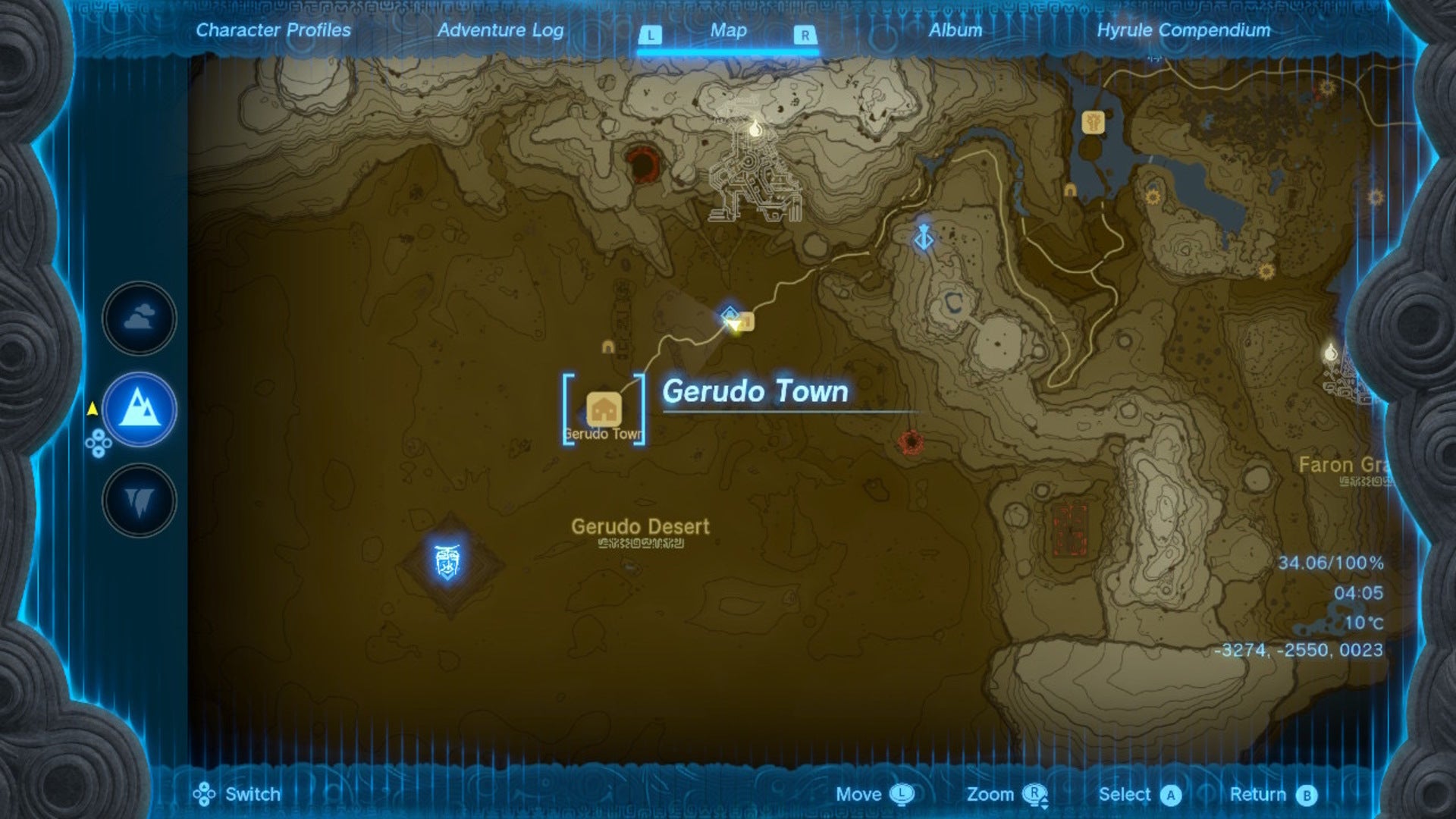 A map showing the location of Gerudo Town in The Legend of Zelda: Tears of the Kingdom - 5