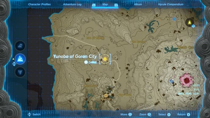 A map showing YunoboCo HQ in The Legend of Zelda: Tears of the Kingdom