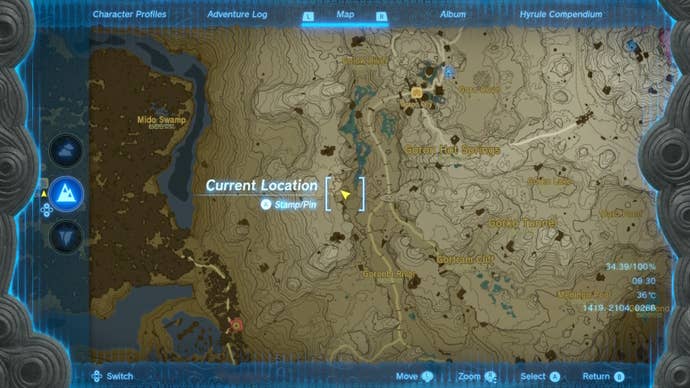 A map showing the location of Goronbi River Cave in The Legend of Zelda: Tears of the Kingdom