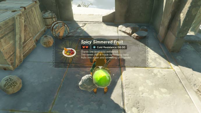 A recipe for Spicy Peppers, with Cold Resistance, is shown in The Legend of Zelda: Tears of the Kingdom