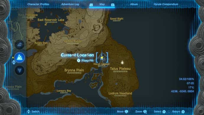 A map showing the location of Horon Lagoon Cave in The Legend of Zelda: Tears of the Kingdom