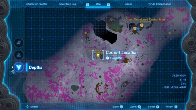 A map showing the location of the Miner's Trousers in The Legend of Zelda: Tears of the Kingdom