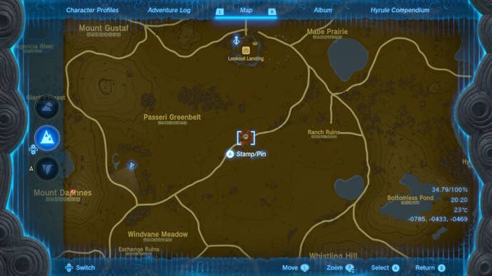 A map showing the location of the Hyrule Field Chasm in The Legend of Zelda: Tears of the Kingdom