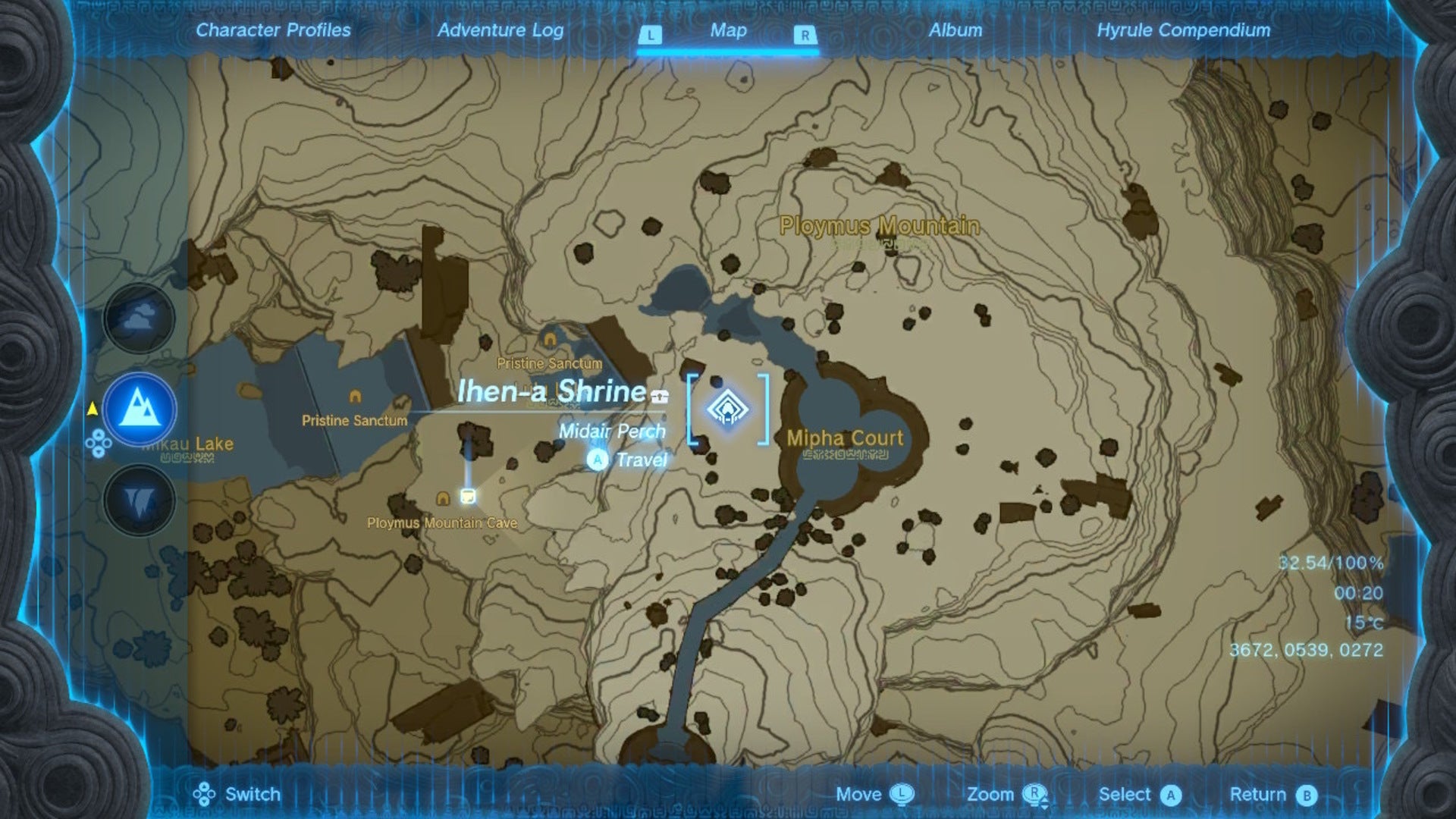 A map showing the location of the Ihen-a Shrine in The Legend of Zelda: Tears of the Kingdom - 11