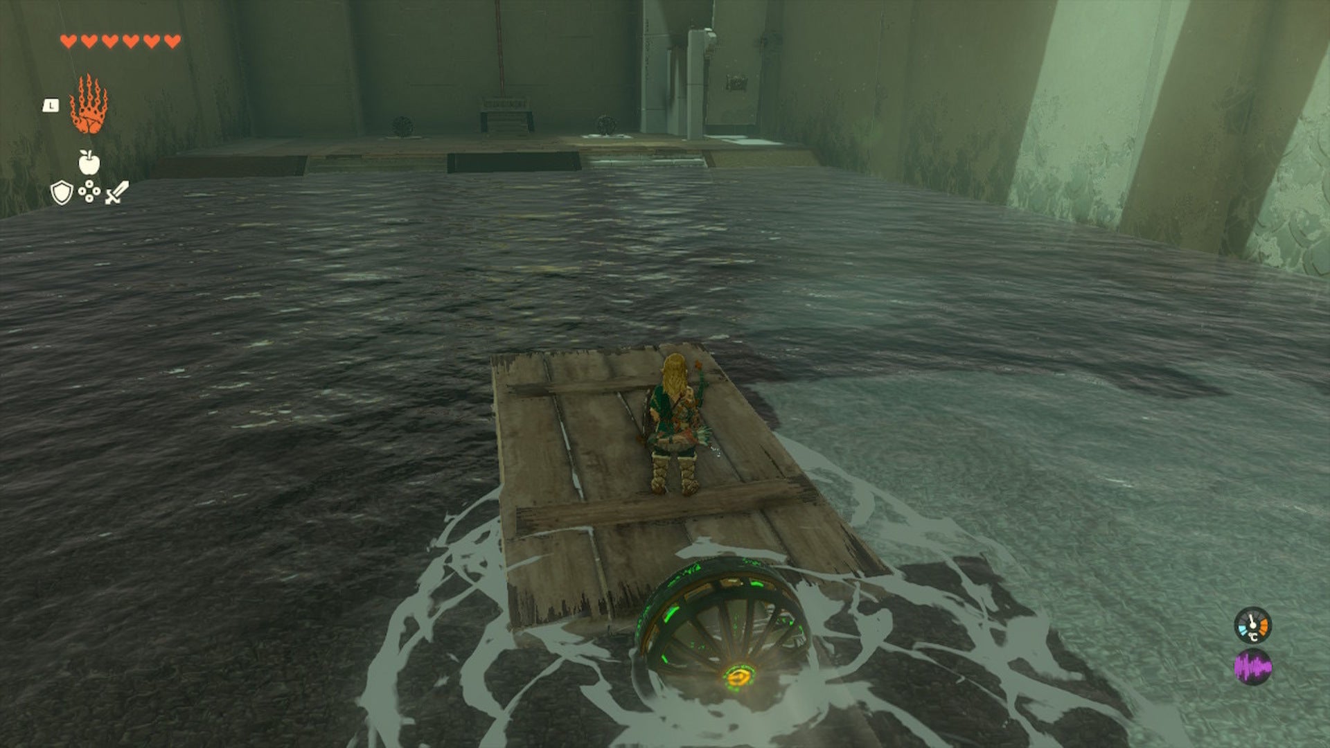 Link rides a boat powered by a fan in the Ishodag Shrine in The Legend of Zelda: Tears of the Kingdom - 6