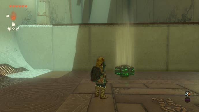 Link looks at a fan in the Ishodag Shrine in The Legend of Zelda: Tears of the Kingdom
