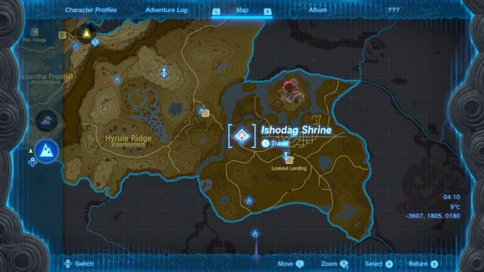 A map of the Ishodag Shrine in The Legend of Zelda: Tears of the Kingdom