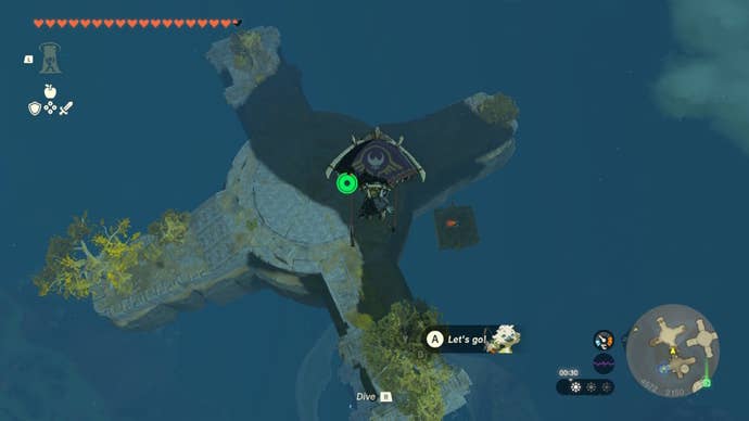 Link glides over to an island by the Sky Mine in Zelda: Tears of the Kingdom