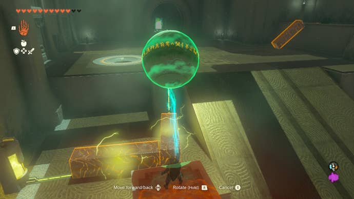 Link uses Ultrahand to move a ball in The Legend of Zelda: Tears of the Kingdom