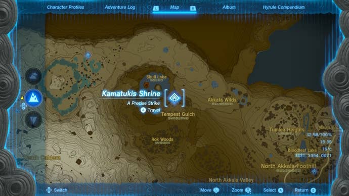 A map of the location of Kamtukis Shrine in The Legend of Zelda: Tears of the Kingdom