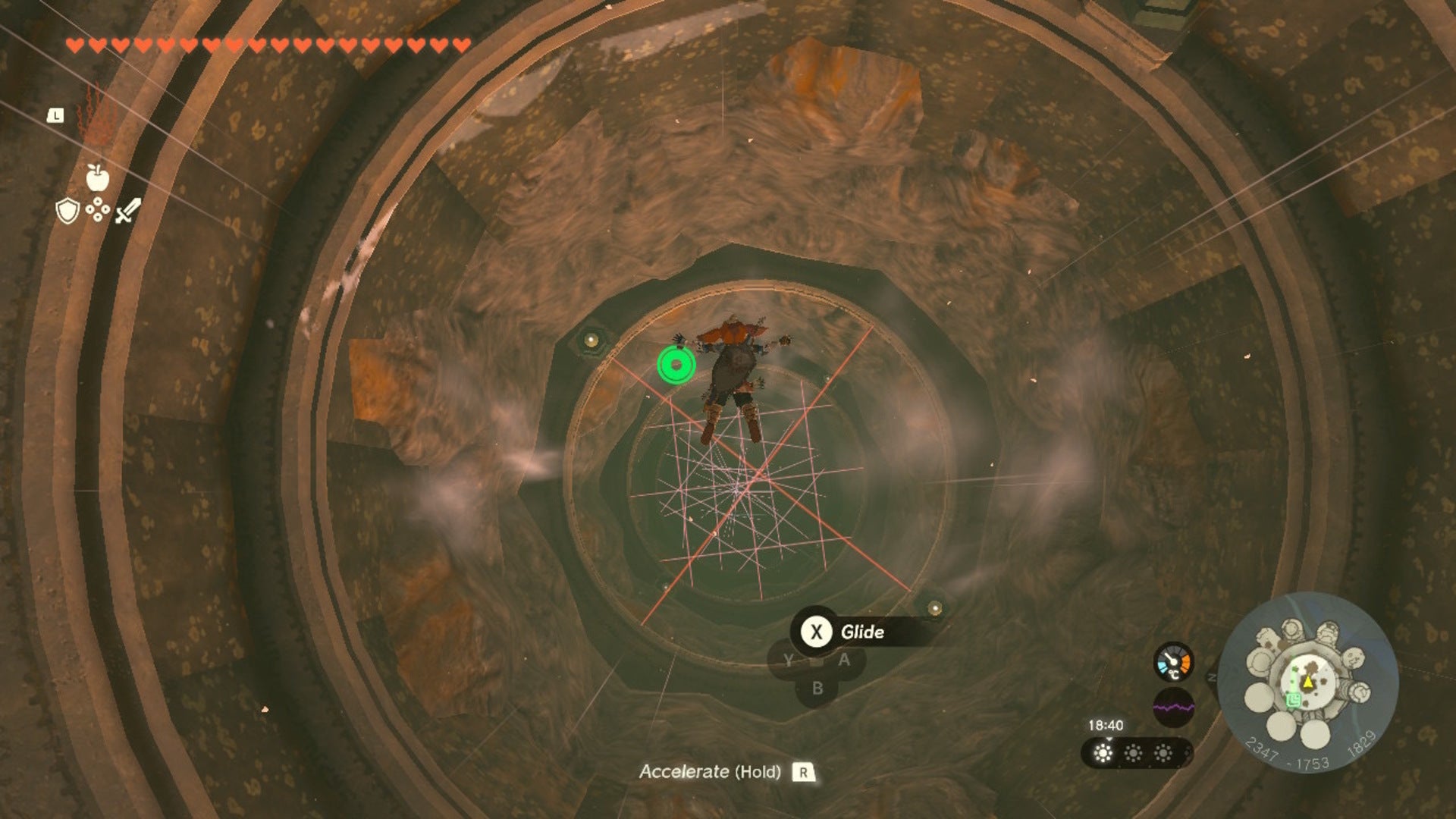 Link dives through a chasm full of lasers in Zelda: Tears of the Kingdom - 21