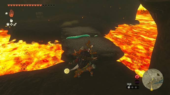 Link builds a bridge across some lava in The Legend of Zelda: Tears of the Kingdom