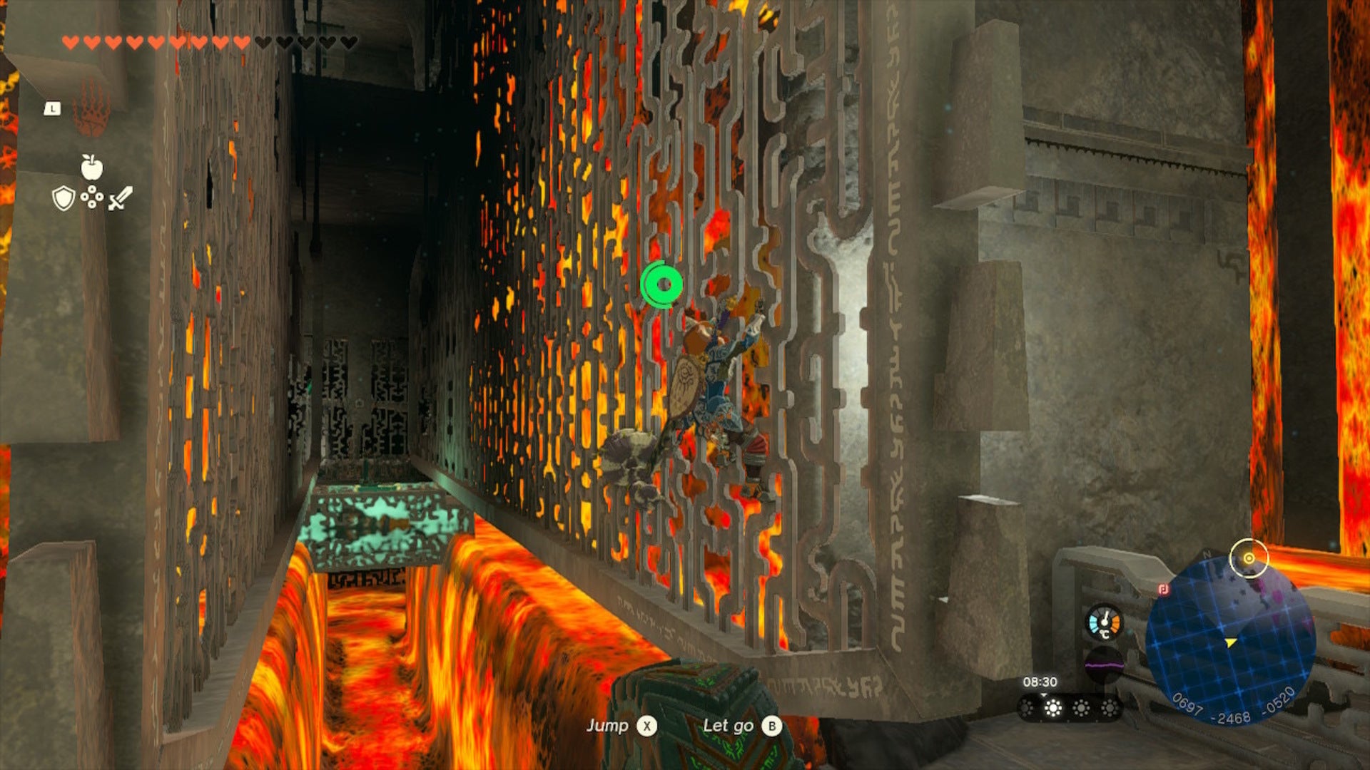 Link climbs along a wall over lava in The Legend of Zelda: Tears of the Kingdom - 8