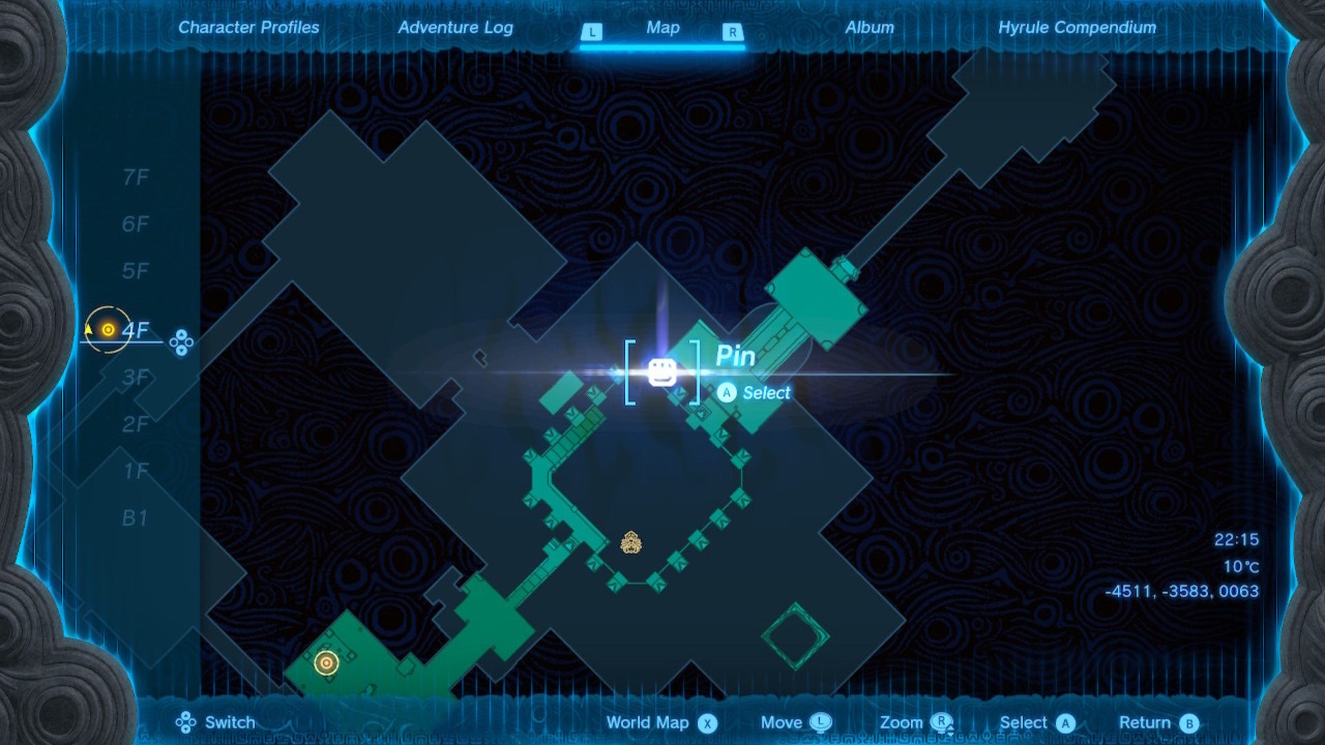 A map showing how to get to the Lightning Temple&rsquo;s fourth battery in The Legend of Zelda: Tears of the Kingdom