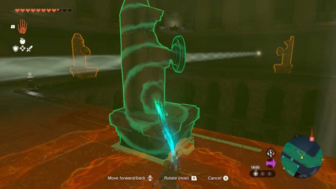 Link moves a pillar using Ultrahand in The Legend of Zelda: Tears of the Kingdom