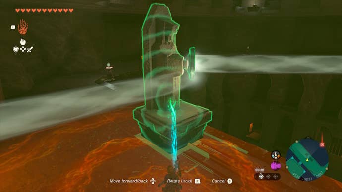 Link moves a pillar using Ultrahand in The Legend of Zelda: Tears of the Kingdom