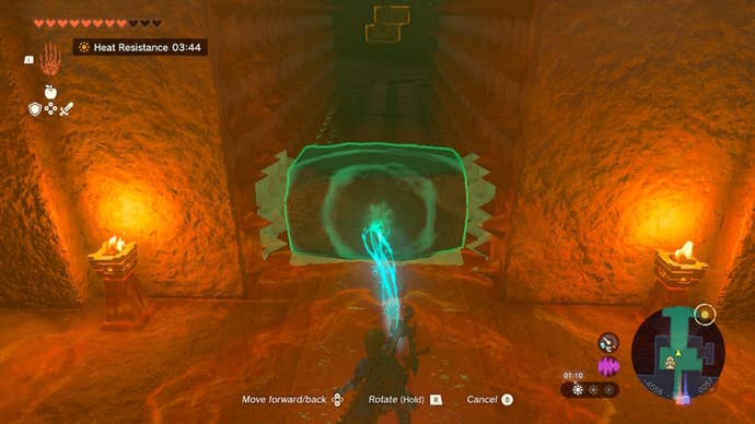 Link uses Ultrahand to move a brick between two walls in The Legend of Zelda: Tears of the Kingdom