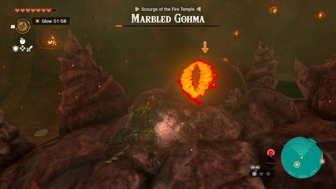 Link attacks the Marbled Gohma's eye in The Legend of Zelda: Tears of the Kingdom