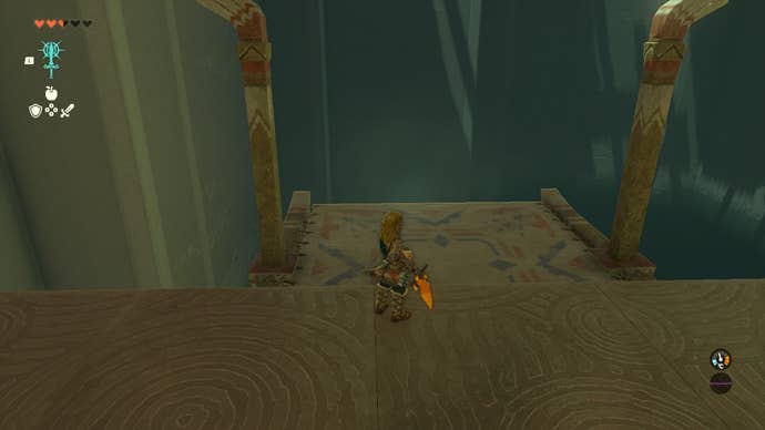 Link faces an airship in the Mayaumekis Shrine in The Legend of Zelda: Tears of the Kingdom