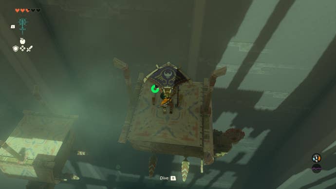 Link jumps on an airship in the Mayaumekis Shrine in The Legend of Zelda: Tears of the Kingdom