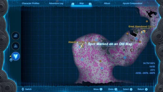 A map showing the location of the Miner’s Mask in The Legend of Zelda: Tears of the Kingdom