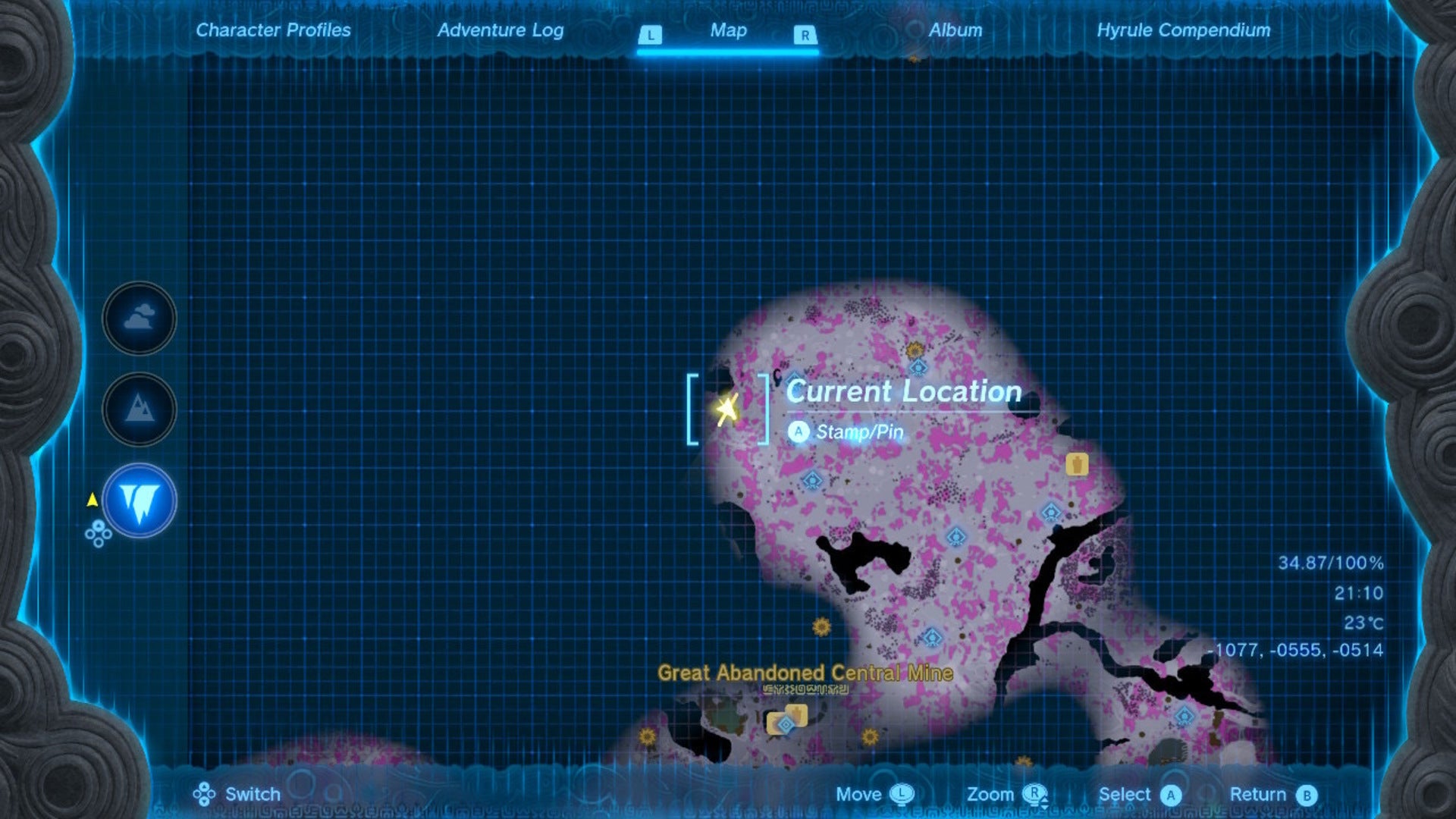 A map showing the location of the Miner&rsquo;s Top in The Legend of Zelda: Tears of the Kingdom