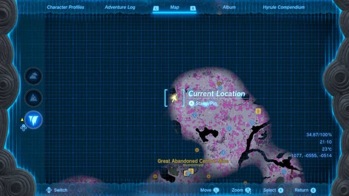 A map showing the location of the Miner’s Top in The Legend of Zelda: Tears of the Kingdom