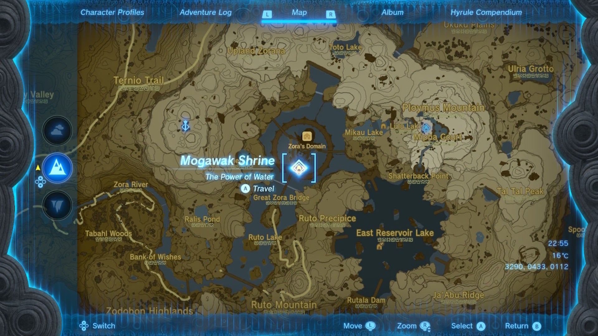 A map of the Mogawak Shrine&rsquo;s location in The Legend of Zelda: Tears of the Kingdom