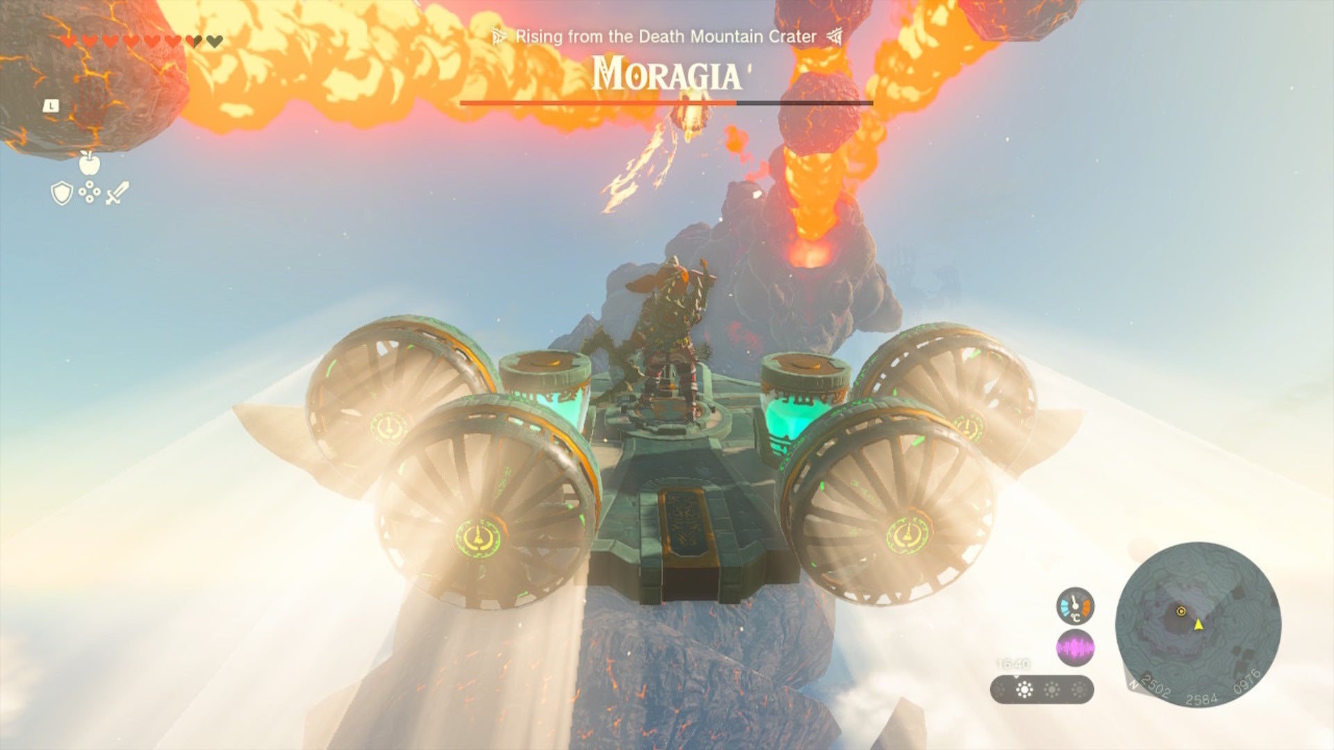 Link uses a glider and Yunobo to fight Moragia in The Legend of Zelda: Tears of the Kingdom - 5