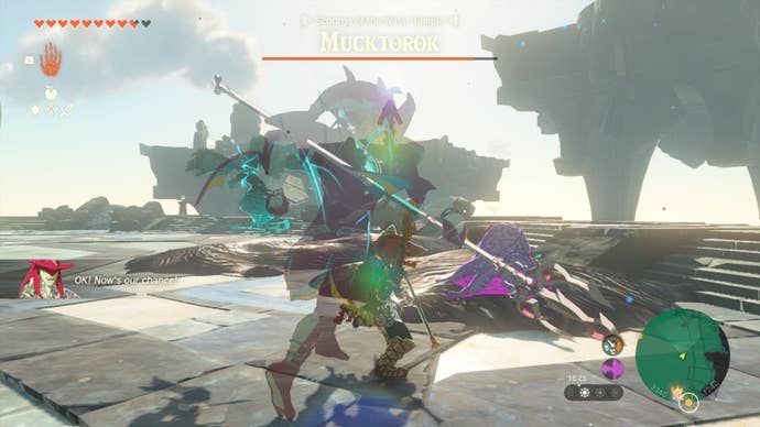 Link fights a weakened Mucktorok in The Legend of Zelda: Tears of the Kingdom