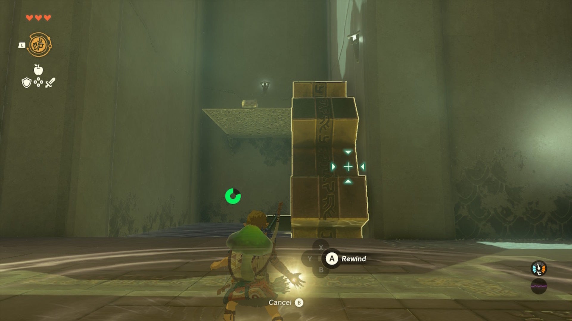 Link uses Recall on a turning cog in the Nachoyah Shrine of The Legend of Zelda: Tears of the Kingdom - 9