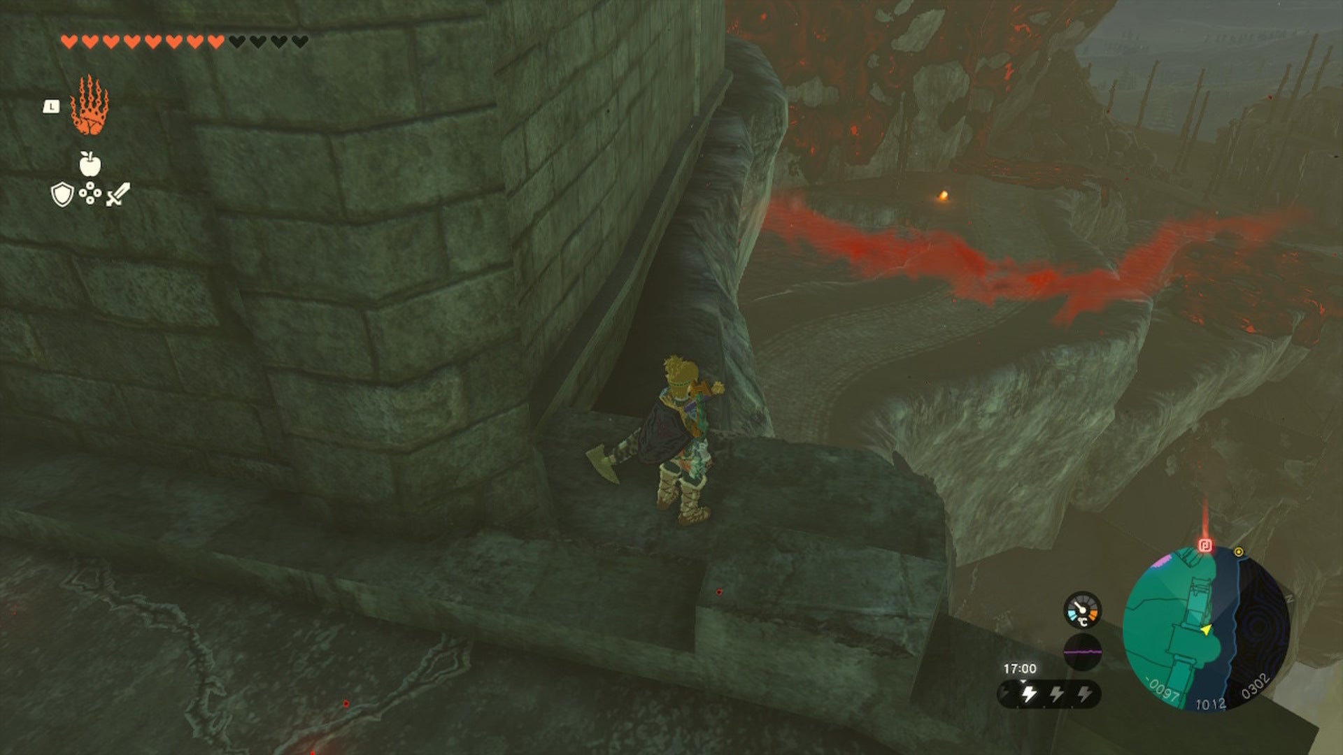 Link looks down at a path at Hyrule Castle in 
The Legend of Zelda: Tears of the Kingdom