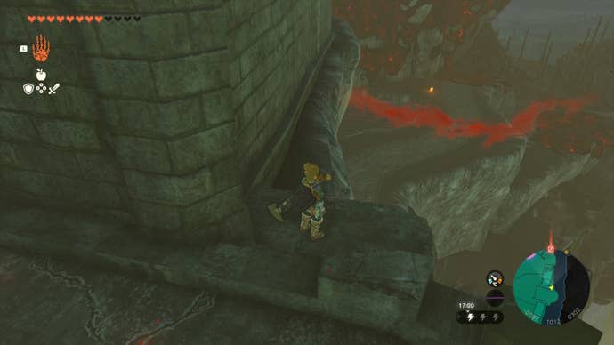 Link looks down at a path at Hyrule Castle in 
The Legend of Zelda: Tears of the Kingdom