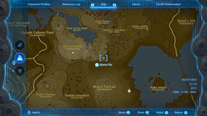 A map showing the location of the South Plateau Chasm in The Legend of Zelda: Tears of the Kingdom