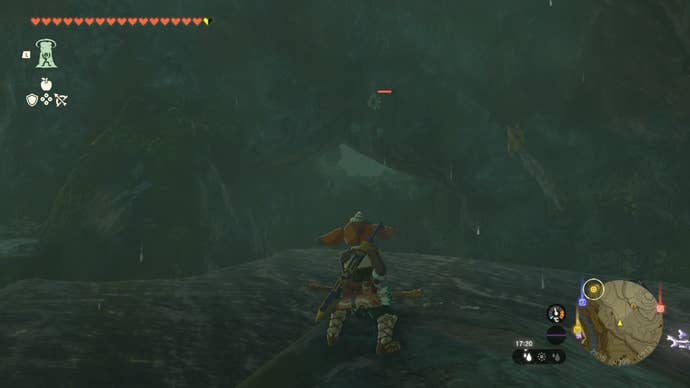 Link looks over at a platform in a cave in The Legend of Zelda: Tears of the Kingdom