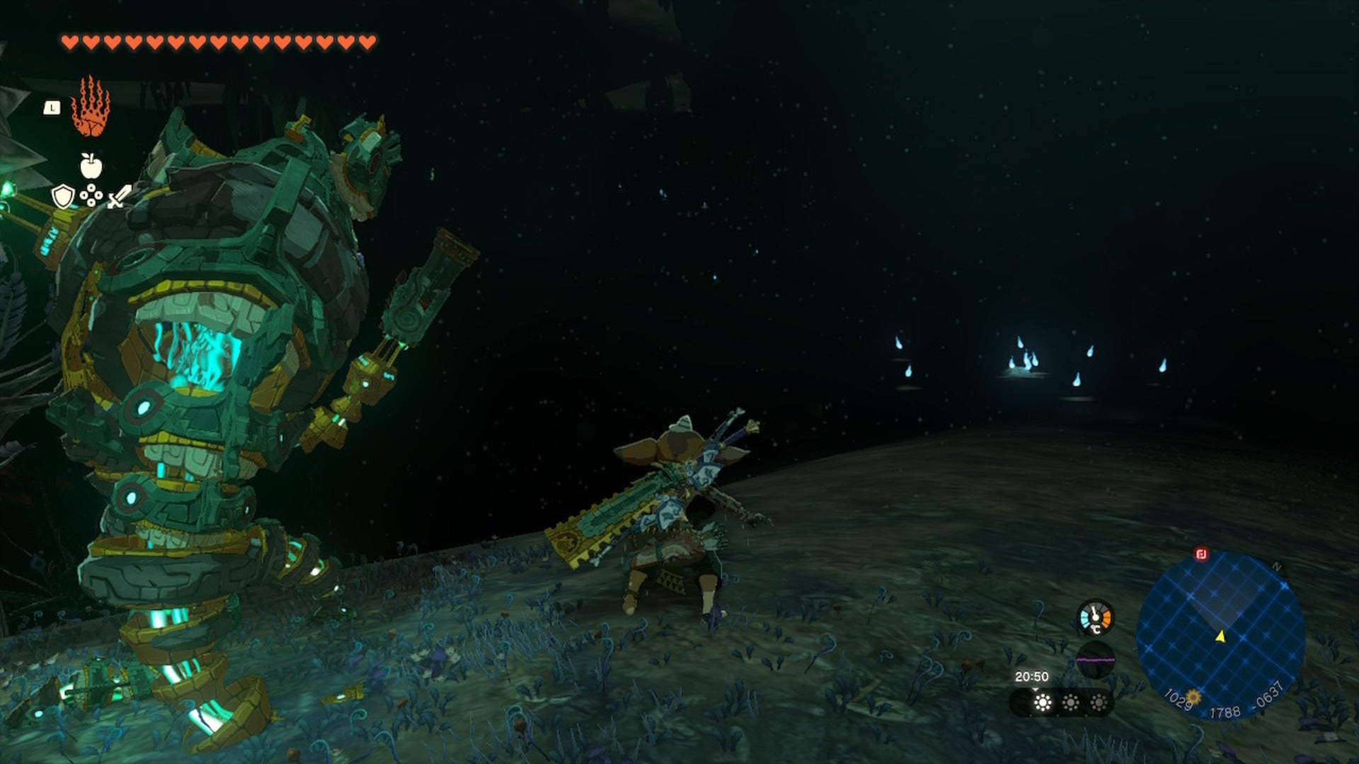 Link looks at a trail of Poes in The Depths in The Legend of Zelda: Tears of the Kingdom