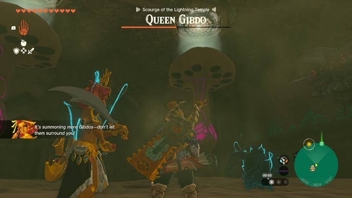 Link looks at a hive during the second phase of the Queen Gibdo fight in The Legend of Zelda: Tears of the Kingdom