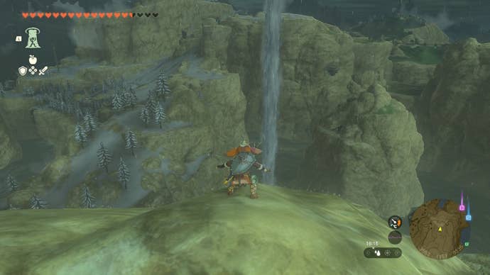 Link looks toward a waterfall in Zelda: Tears of the Kingdom