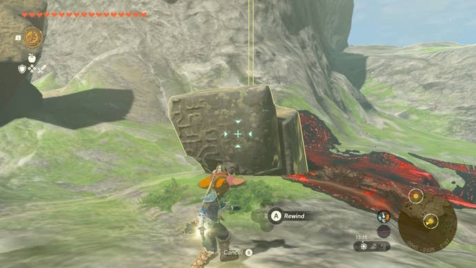 Link uses Recall on a rock that has fallen from the sky in The Legend of Zelda: Tears of the Kingdom