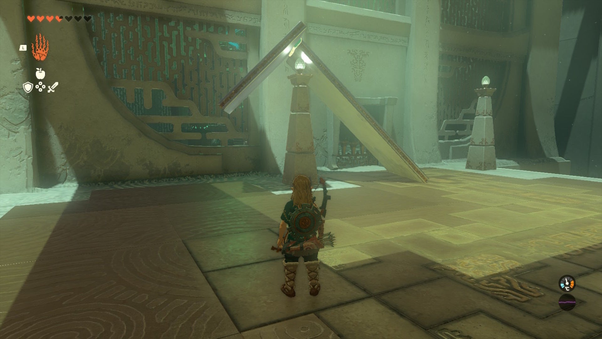 Link creates a ramp with two sheets of metal in the Ren-Iz Shrine in The Legend of Zelda: Tears of the Kingdom - 6