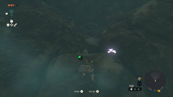 Link climbs a wall in Hebra South Summit Cave in The Legend of Zelda: Tears of the Kingdom