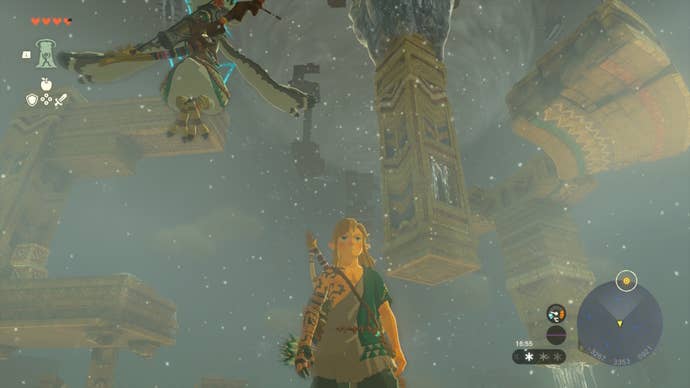 Link looks toward a tall pillar covered in ice in The Legend of Zelda: Tears of the Kingdom