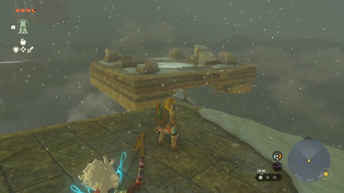 Link looks toward a platform with a big ice patch on it in The Legend of Zelda: Tears of the Kingdom