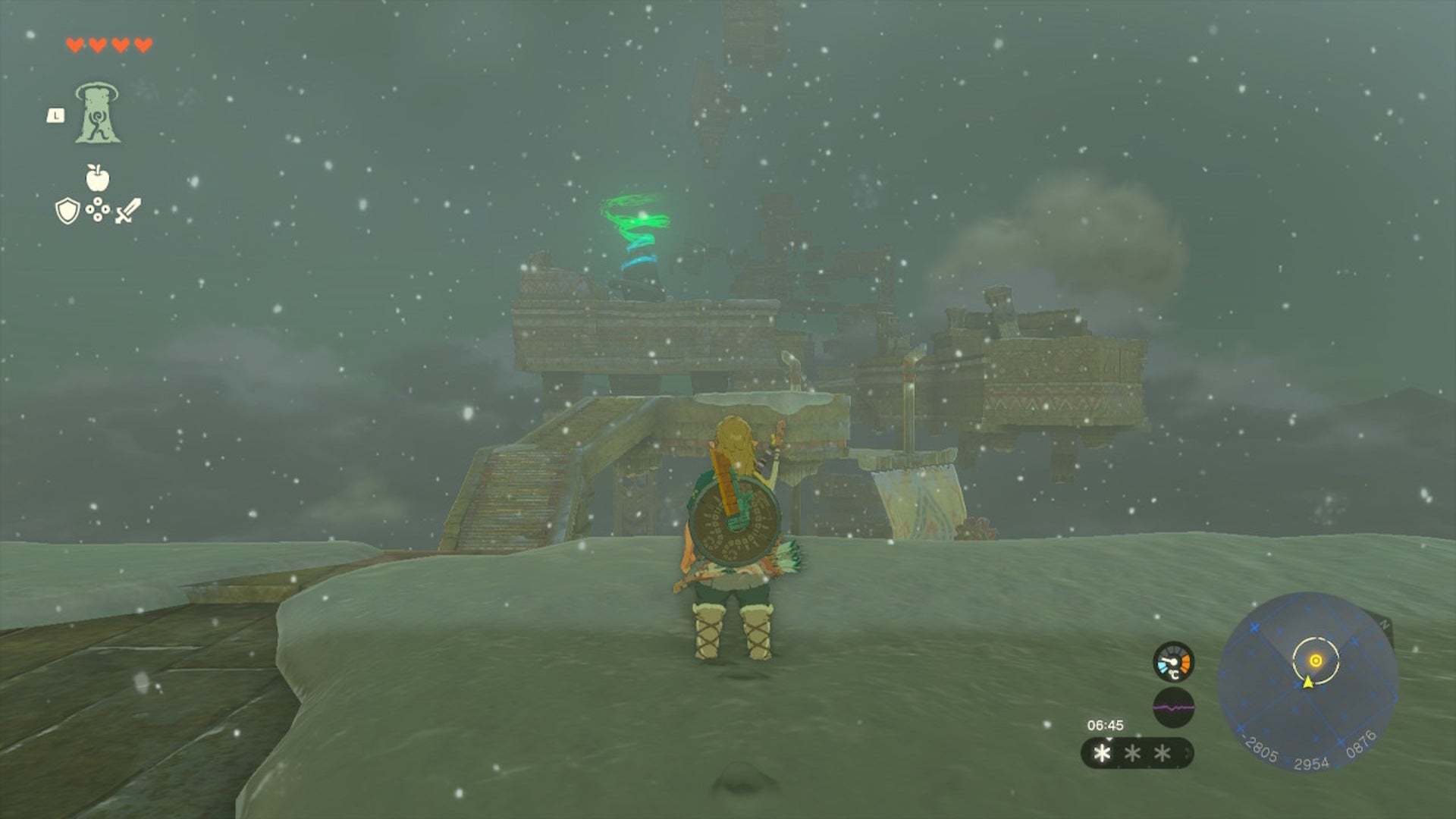 Link looks toward more platforms, one of them containing a shrine in The Legend of Zelda: Tears of the Kingdom