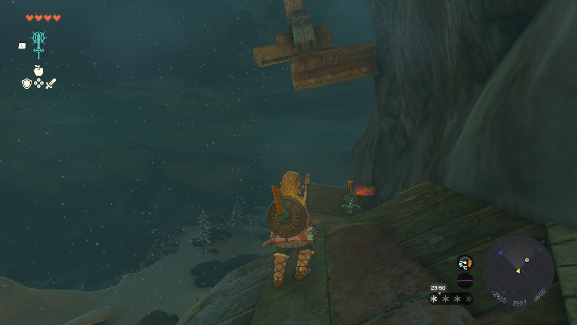 Link faces a soldier construct on some platforms in The Legend of Zelda: Tears of the Kingdom